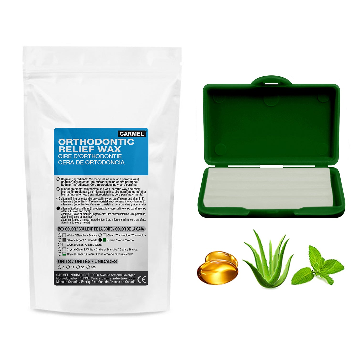 Cera de alivio de ortodoncia: menta, aloe vera y vitamina E